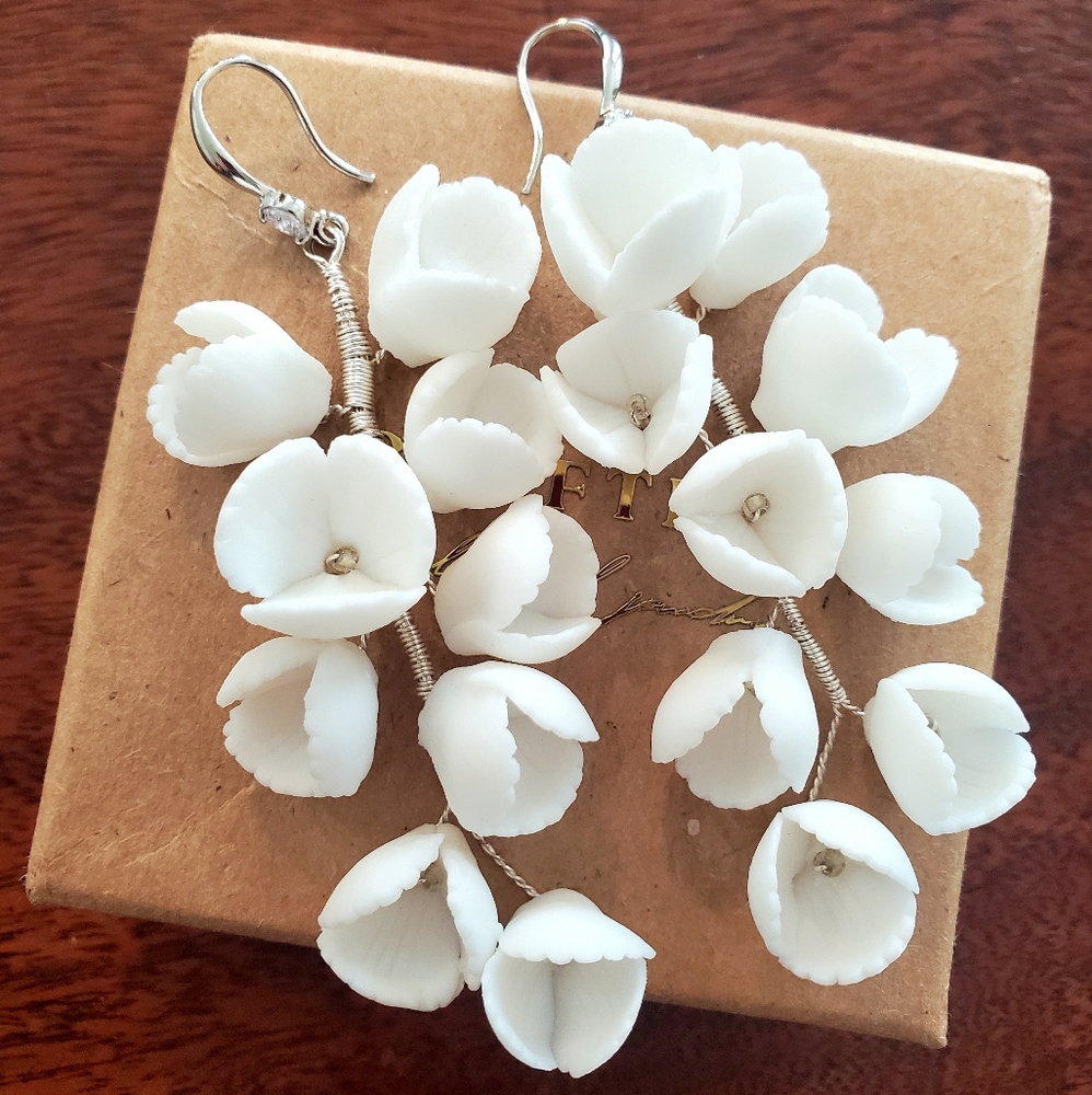 Porcelain Flower Wedding Bridal Earrings